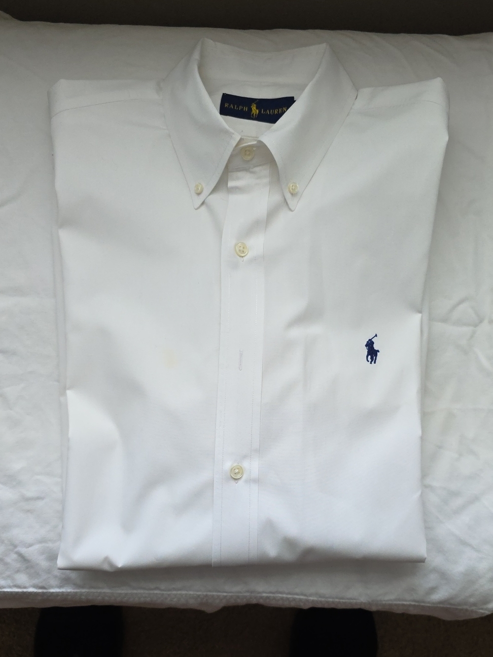 Ralph Lauren White Button-Down Dress Shirt with Navy Pony
